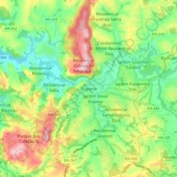 Mapa topográfico Itupeva, altitude, relevo