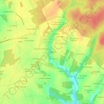 Mapa topográfico La Corderie, altitude, relevo