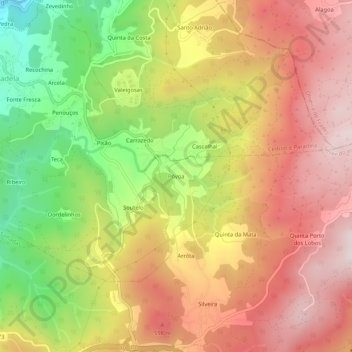 Mapa topográfico Póvoa, altitude, relevo