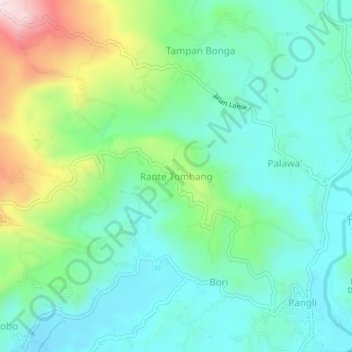 Mapa topográfico Rante Tombang, altitude, relevo