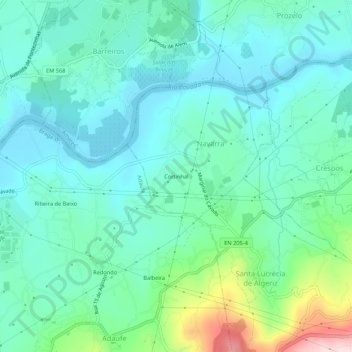 Mapa topográfico Cortinhal, altitude, relevo
