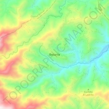 Mapa topográfico Betania, altitude, relevo