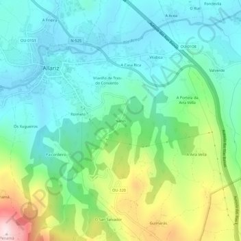 Mapa topográfico Nanín, altitude, relevo