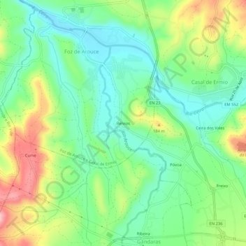 Mapa topográfico Relvios, altitude, relevo