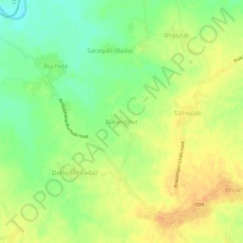 Mapa topográfico Narangpur, altitude, relevo