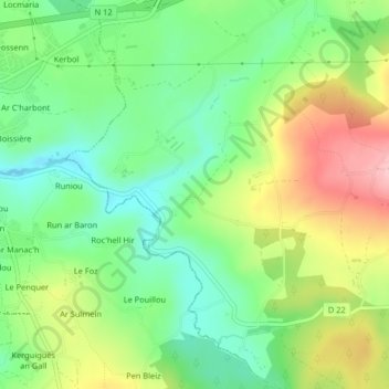 Mapa topográfico Darzel, altitude, relevo