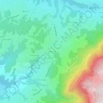 Mapa topográfico La Fruitière, altitude, relevo