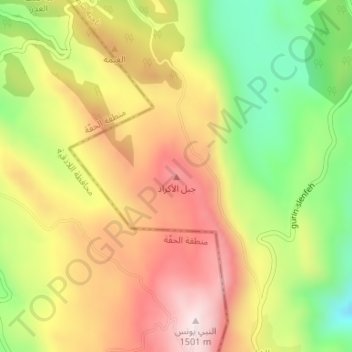 Mapa topográfico Jabal al Akrad, altitude, relevo