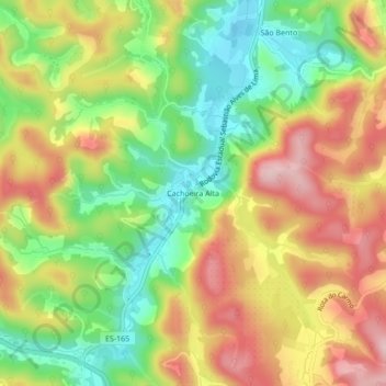 Mapa topográfico Cachoeira Alta, altitude, relevo