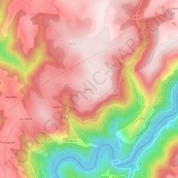 Mapa topográfico Rouens, altitude, relevo