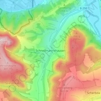 Mapa topográfico Schnellmannshausen, altitude, relevo