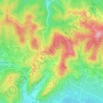 Mapa topográfico Table d'orientation des Baux, altitude, relevo