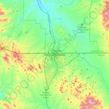 Mapa topográfico Heroica Nogales, altitude, relevo