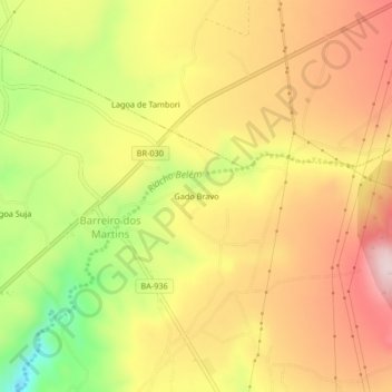 Mapa topográfico Gado Bravo, altitude, relevo