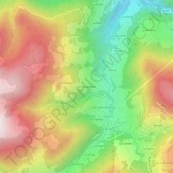 Mapa topográfico Les Maisonettes, altitude, relevo