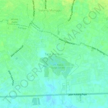 Mapa topográfico Tarai Bangun, altitude, relevo