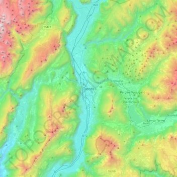 Mapa topográfico Trente, altitude, relevo