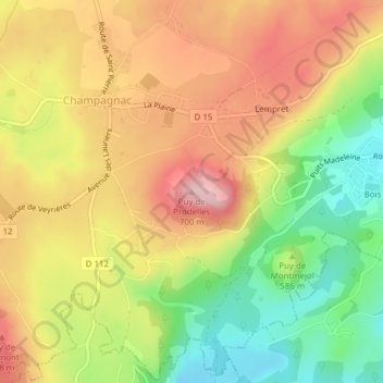 Mapa topográfico Puy de Prodelles, altitude, relevo