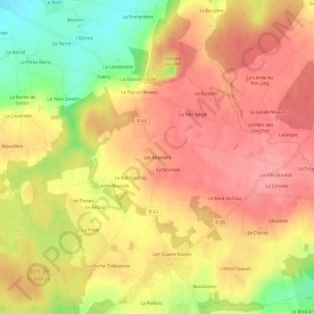 Mapa topográfico Les Régniers, altitude, relevo
