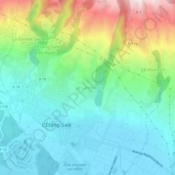 Mapa topográfico Le Lambert, altitude, relevo