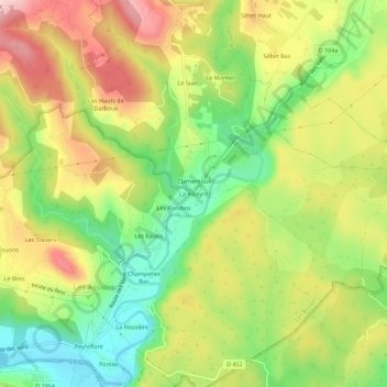 Mapa topográfico La Ribeyre, altitude, relevo