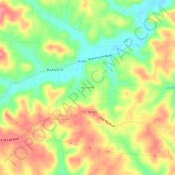Mapa topográfico Marysville, altitude, relevo