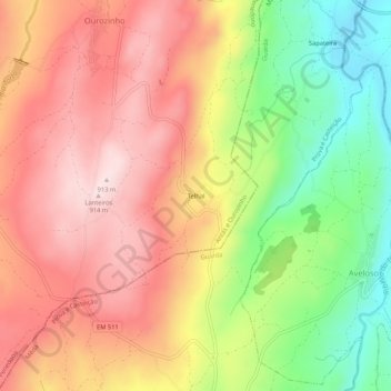 Mapa topográfico Telhal, altitude, relevo