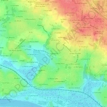 Mapa topográfico La Bazillière, altitude, relevo