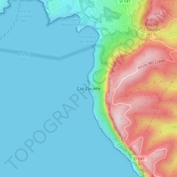 Mapa topográfico Cap Canaille, altitude, relevo