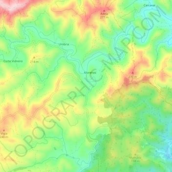 Mapa topográfico Morenos, altitude, relevo