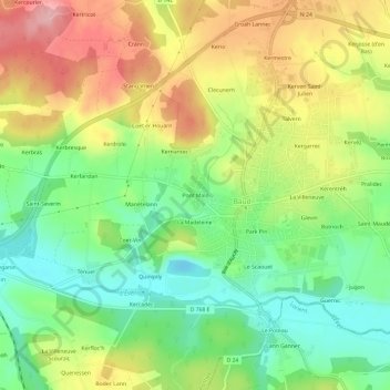 Mapa topográfico Pont Malo, altitude, relevo
