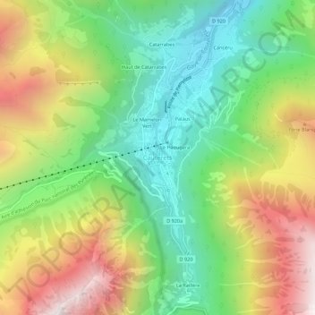 Mapa topográfico Cauterets, altitude, relevo