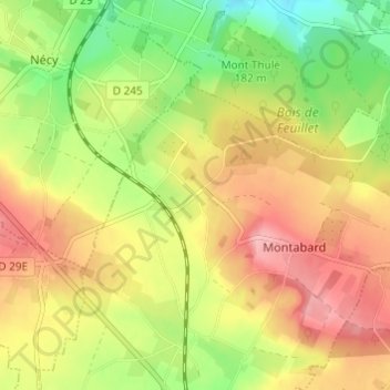 Mapa topográfico Clinchamps, altitude, relevo