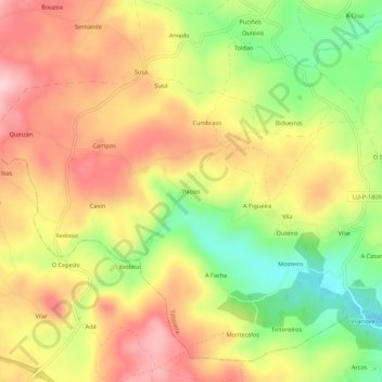 Mapa topográfico Pacios, altitude, relevo
