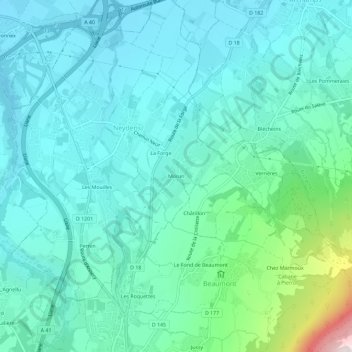 Mapa topográfico Moisin, altitude, relevo