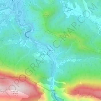 Mapa topográfico Cavirac, altitude, relevo
