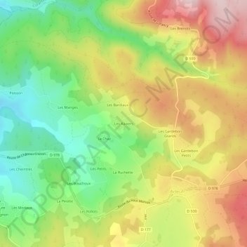 Mapa topográfico Les Raviers, altitude, relevo