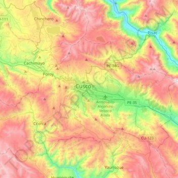 Mapa topográfico Cusco, altitude, relevo