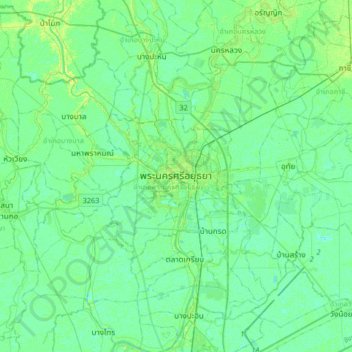 Mapa topográfico Phra Nakhon Si Ayutthaya, altitude, relevo