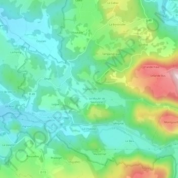 Mapa topográfico Sauronnet, altitude, relevo