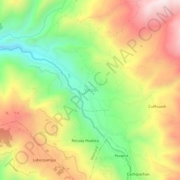 Mapa topográfico Vicos, altitude, relevo