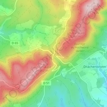 Mapa topográfico Col du Pfaffenschlick, altitude, relevo