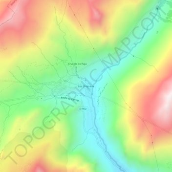Mapa topográfico Les Chapieux, altitude, relevo