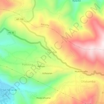Mapa topográfico Sondor, altitude, relevo