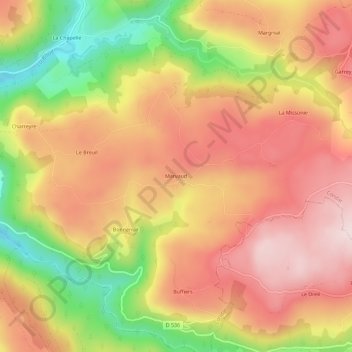 Mapa topográfico Marvaud, altitude, relevo
