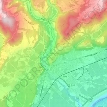 Mapa topográfico Les Ayes, altitude, relevo