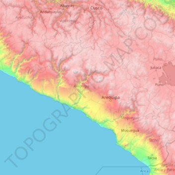 Mapa topográfico Departamento de Arequipa, altitude, relevo