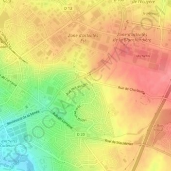 Mapa topográfico La Frenière, altitude, relevo