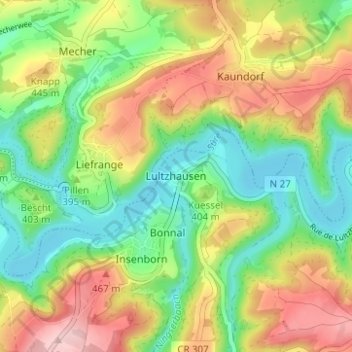 Mapa topográfico Lultzhausen, altitude, relevo