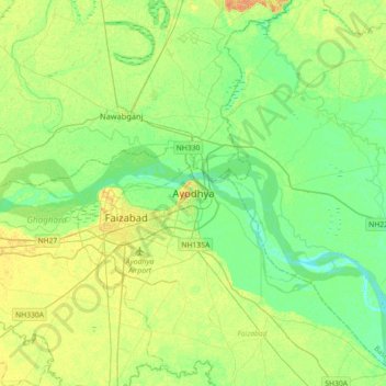 Mapa topográfico Ayodhya, altitude, relevo